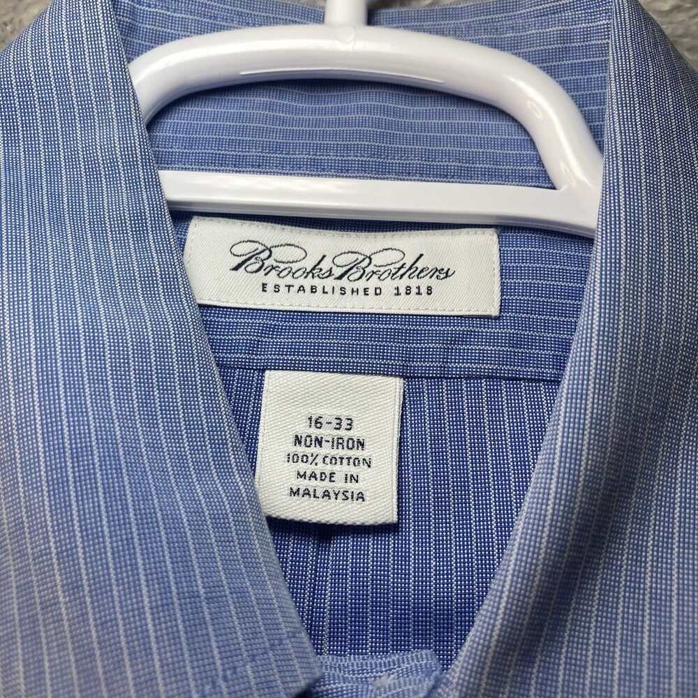 Brooks Brothers Dress Shirt Men 16/33 Blue/White stripes Non-Iron All Cotton